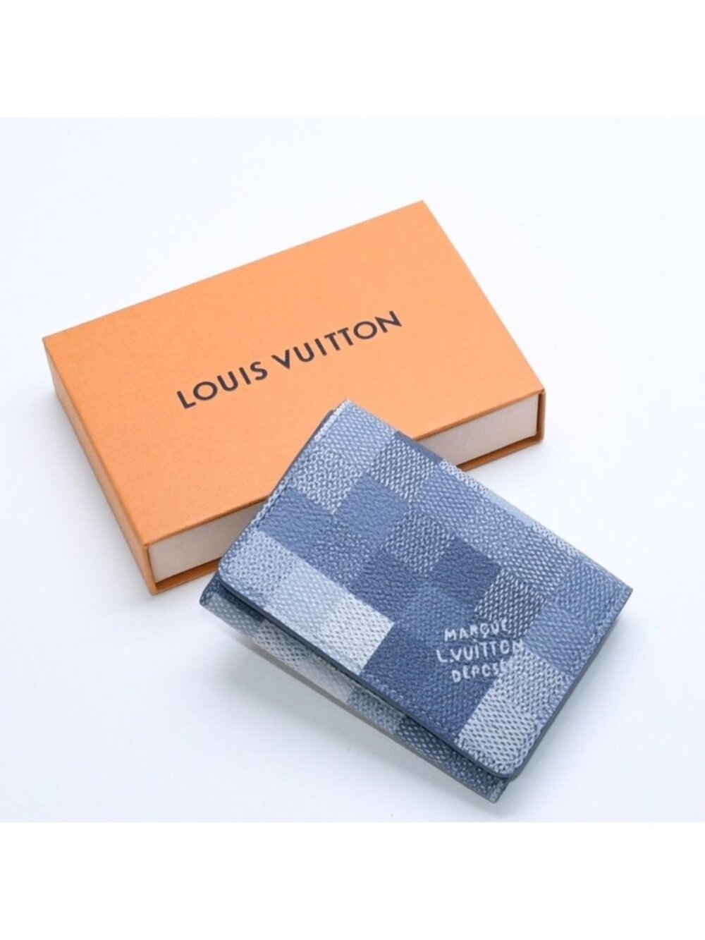 Louis Vuitton Envelope Business Card Holder Case Monogram Damoflage Indigo Blue